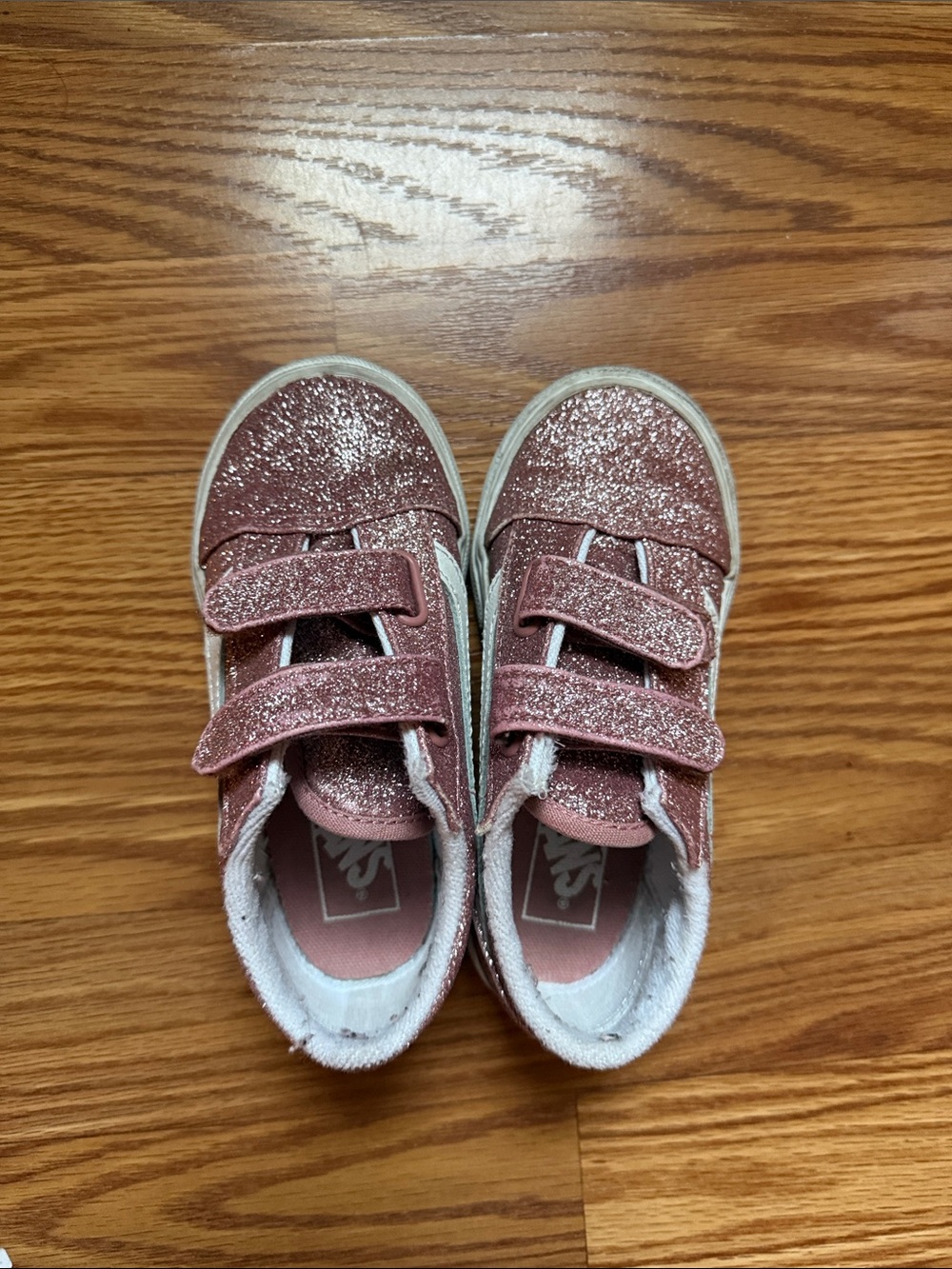Vans Kids Pink Glitter Velcro Sneakers